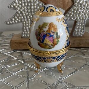 Vecceli Italy Blue and Gold Decorative Egg Sculpture